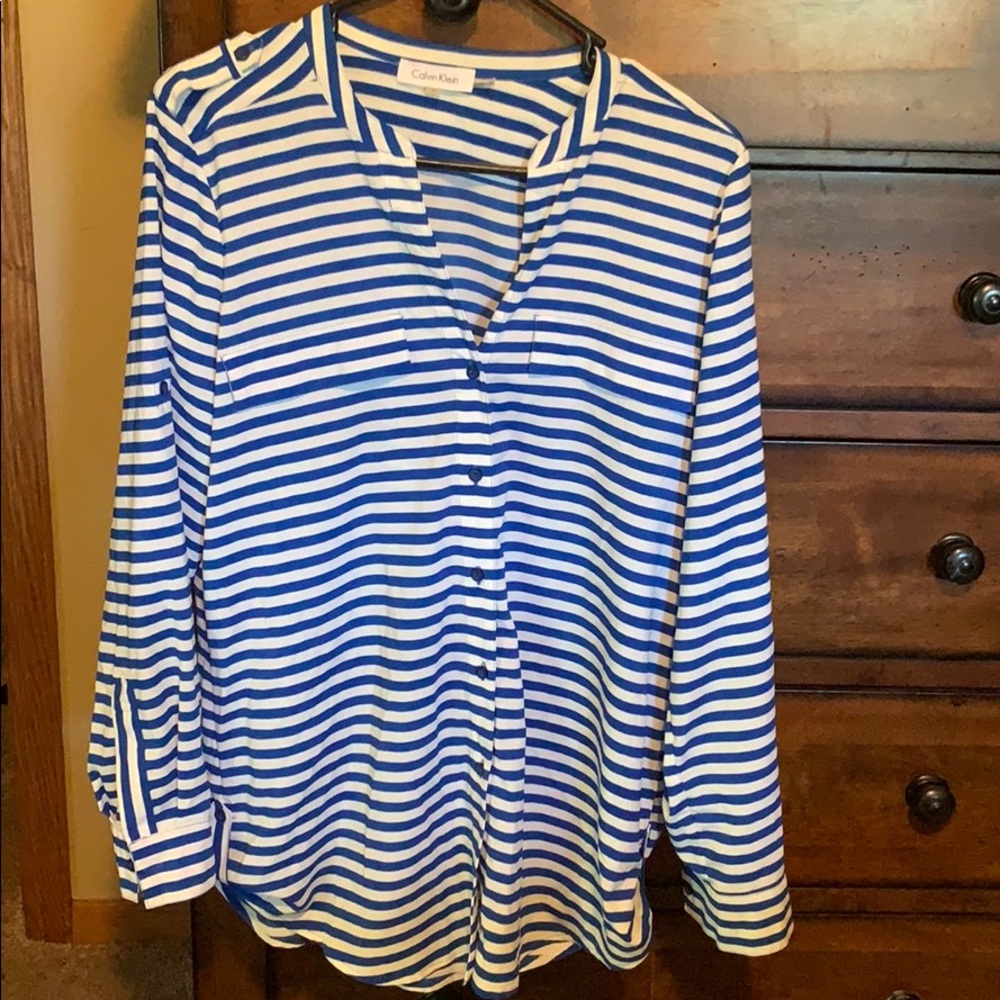 Calvin Klein long sleeve or roll sleeve stripe top